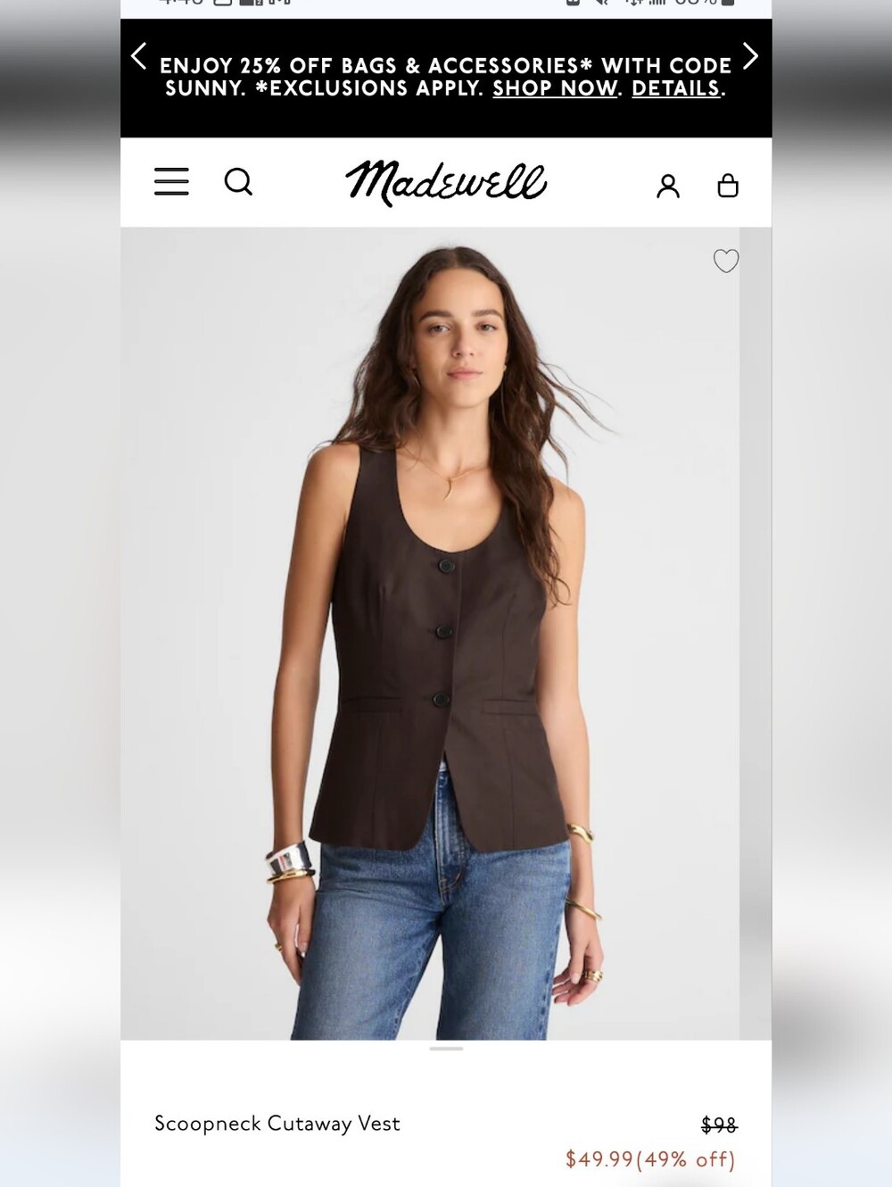 Madewell Black Sleeveless Tailored Button-Front Vest - Picture 2 of 13